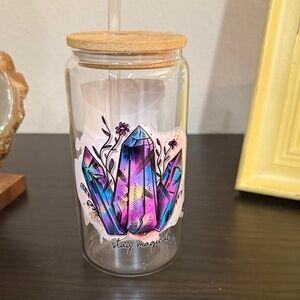 Crystal Design Glass Tumbler with Straw
